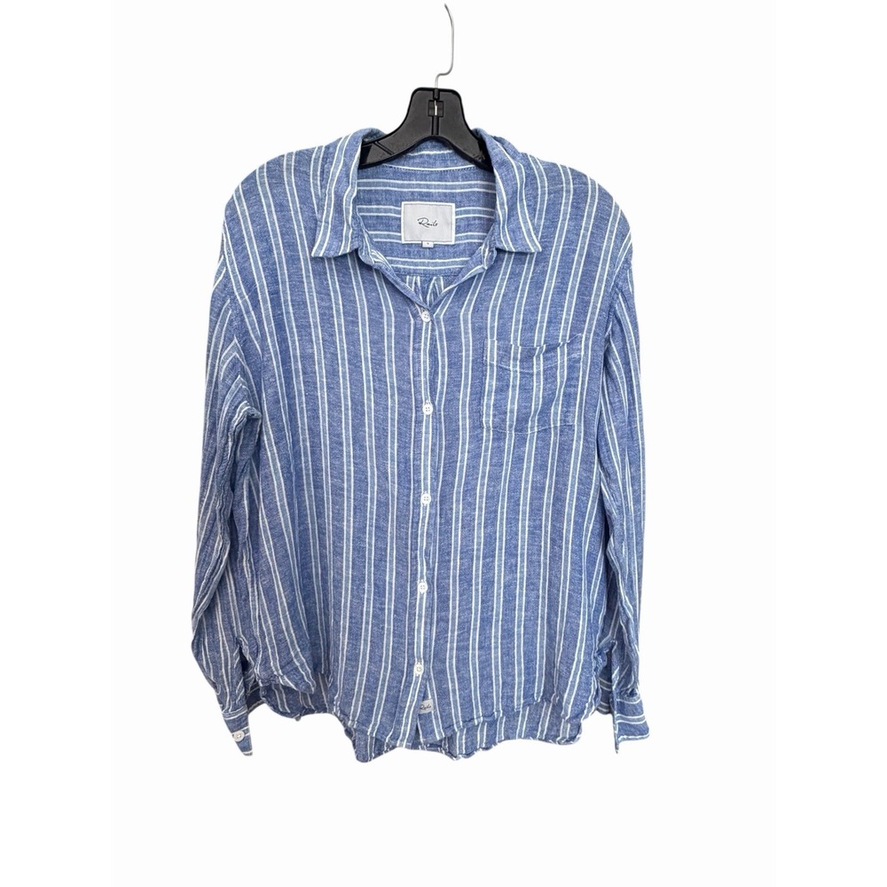 Rails Charli Shirt Womens Large Linen Blend Lake View Stripe Button Blue KKK10-2